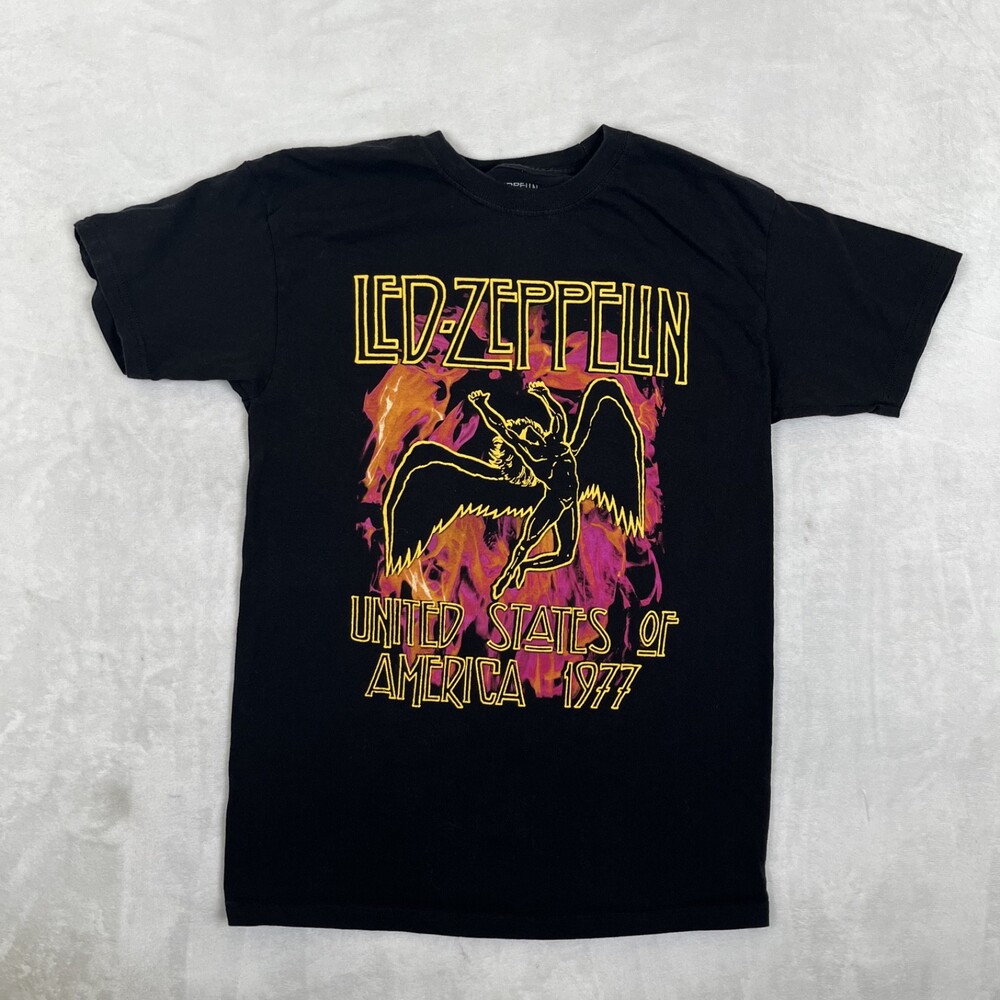 Led Zeppelin T-Shirt Mens MediumBlack United States Of America 1977 Tour Retro